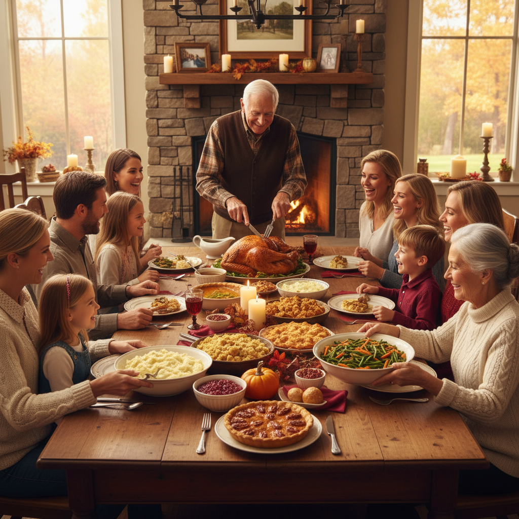 Family gathered for Thanksgiving dinner